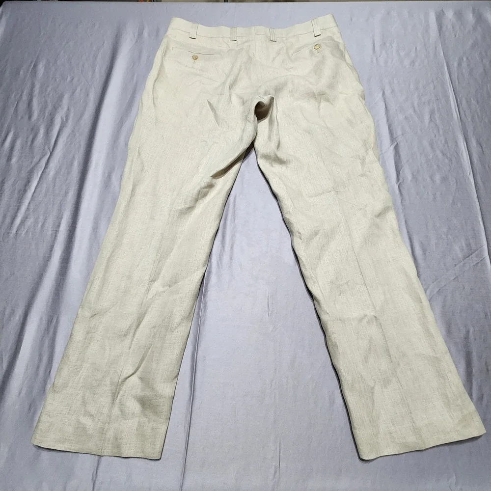 Lauren Ralph Lauren M 36x30 Beige 100% Linen Straight Leg Dress Pants Trousers